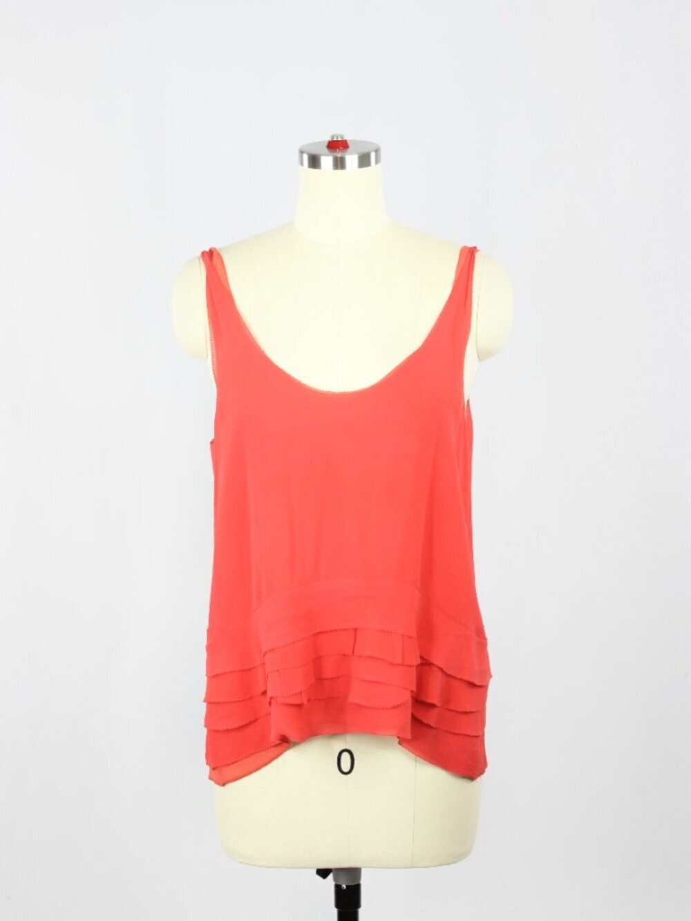 CLUB MONACO Coral Red Silk Georgette Ruffle Layered A-Line Tank, Size S